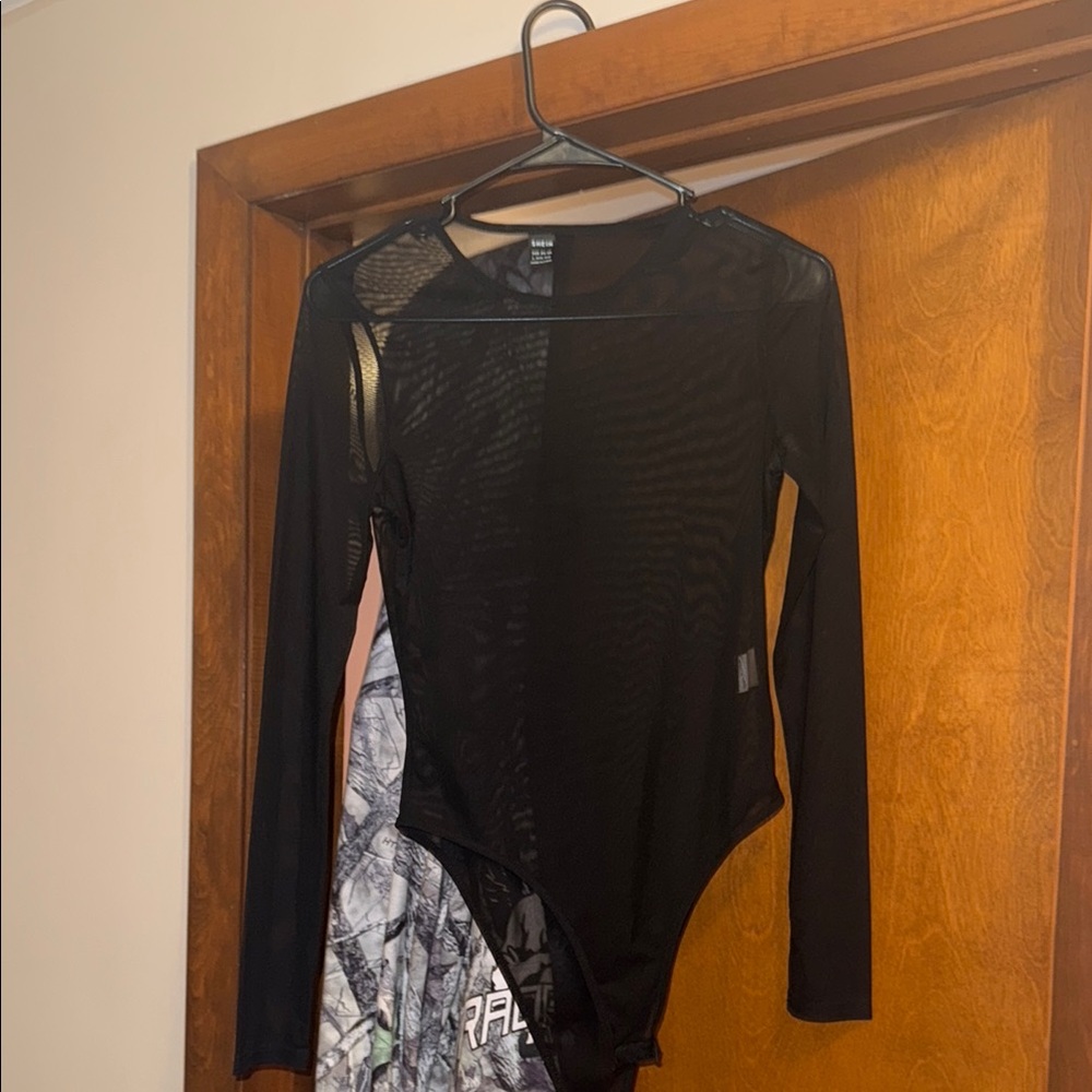 Black Long Sleeve Sheer Bodysuit